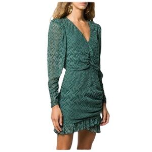 BA&SH | $395 Little Long Sleeve Mini Dress in Emerald Green, Size 1 (Small/US 4)